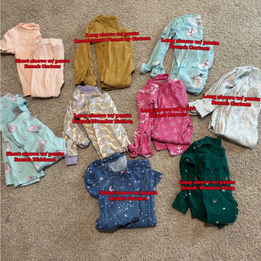 9 Pairs Toddler Girl Pajama Set Bundle | Size 2T